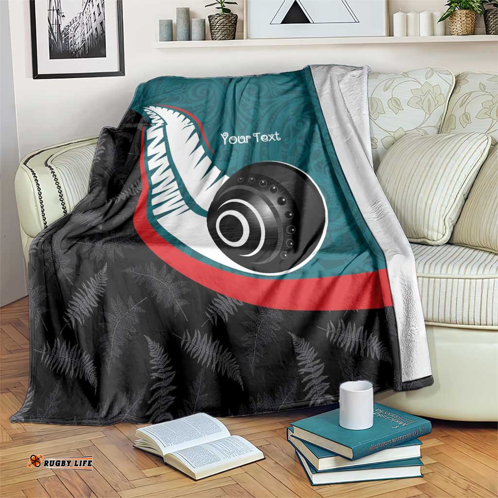 Personalised Aotearoa Lawn Bowls Blanket Maori and Silver Fern Sporty Style Teal Color LT03