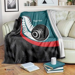Personalised Aotearoa Lawn Bowls Blanket Maori and Silver Fern Sporty Style Teal Color LT03