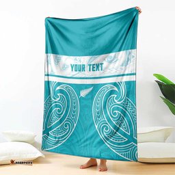 New Zealand Silver Fern Cricket Custom Blanket Black Cap Teal Maori Pattern LT14
