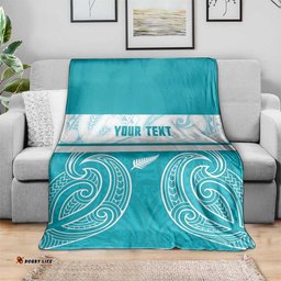 New Zealand Silver Fern Cricket Custom Blanket Black Cap Teal Maori Pattern LT14