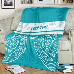 New Zealand Silver Fern Cricket Custom Blanket Black Cap Teal Maori Pattern LT14