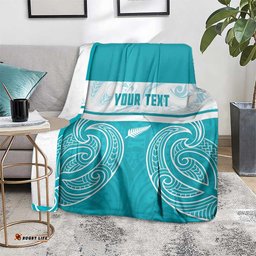 New Zealand Silver Fern Cricket Custom Blanket Black Cap Teal Maori Pattern LT14