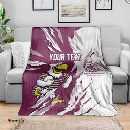 Personalized Manly Warringah Sea Eagles Blanket Dynamic Lightning Mascot Rugby Australia TS04