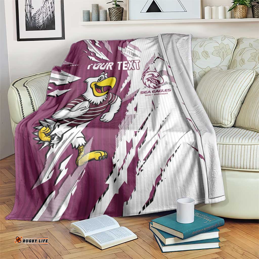 Personalized Manly Warringah Sea Eagles Blanket Dynamic Lightning Mascot Rugby Australia TS04