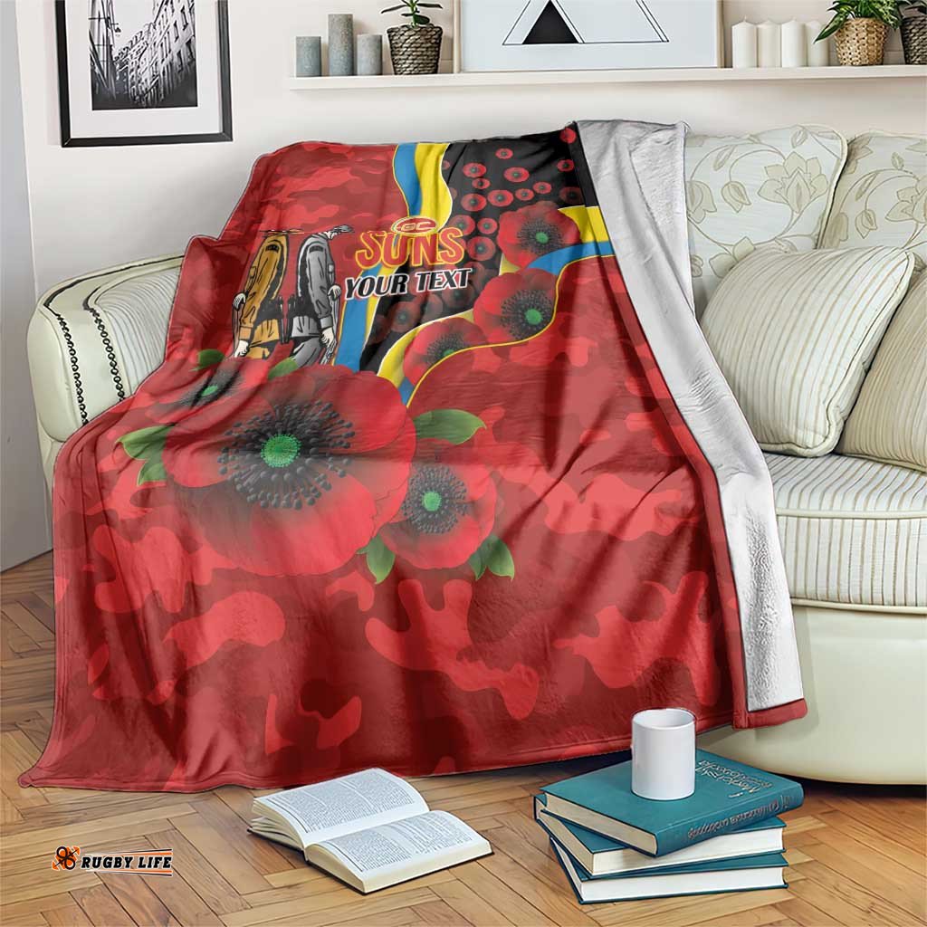 Gold Suns ANZAC Personalised Blanket Lest We Forget Poppy Camo LT9