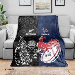 France And New Zealand Rugby Blanket Les Bleus Rooster With Maori Tiki LT05