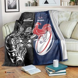 France And New Zealand Rugby Blanket Les Bleus Rooster With Maori Tiki LT05