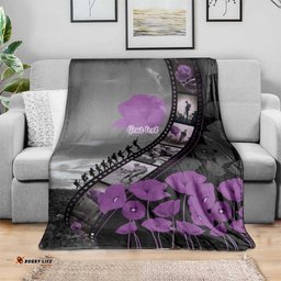 Personalised Remembering ANZAC Lest We Forget Blanket Vintage Film Frame Memorial Purple Poppy LT9