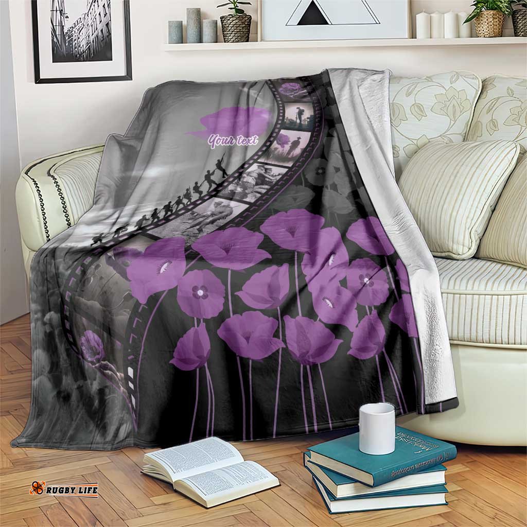 Personalised Remembering ANZAC Lest We Forget Blanket Vintage Film Frame Memorial Purple Poppy LT9