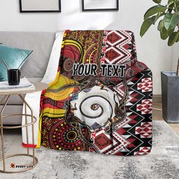 Personalised Aotearoa and Australia Together Blanket Koru and Kangaroo - Taniko with Aboriginal Motif LT03