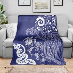 New Zealand Sea Animals with Maori Tribal Tattoo Blanket Blue Color LT03
