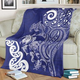 New Zealand Sea Animals with Maori Tribal Tattoo Blanket Blue Color LT03