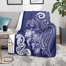 New Zealand Sea Animals with Maori Tribal Tattoo Blanket Blue Color LT03