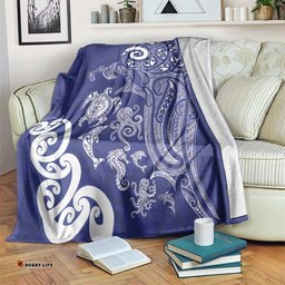 New Zealand Sea Animals with Maori Tribal Tattoo Blanket Blue Color LT03