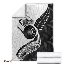 Personalised Aotearoa Lawn Bowls Blanket Maori and Silver Fern Half Style LT03