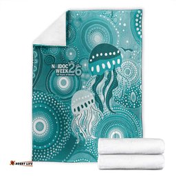 NAIDOC Deadly 50 Years Blanket Jellyfish Aboriginal Culture Inspired Turquoise LT9