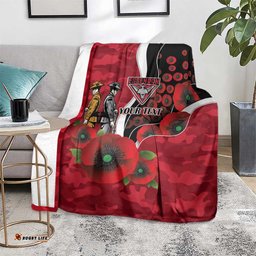 Essendon Bombers ANZAC Personalised Blanket Lest We Forget Poppy Camo LT9