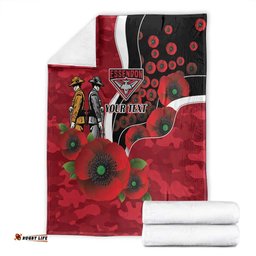 Essendon Bombers ANZAC Personalised Blanket Lest We Forget Poppy Camo LT9