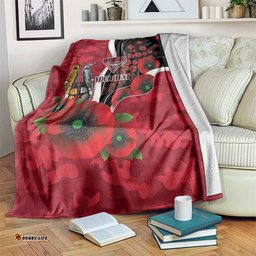 Essendon Bombers ANZAC Personalised Blanket Lest We Forget Poppy Camo LT9
