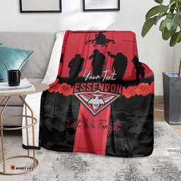 Personalised Essendon Football ANZAC Day Blanket Bombers Poppy Lest We Forget LT14