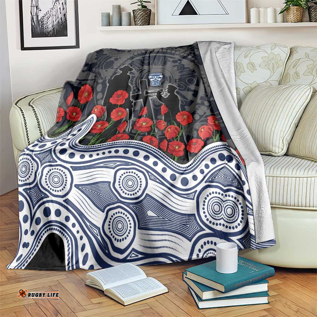 Geelong Cats ANZAC Day Blanket Indigenous Dot Art with Poppy Flower Tribute TS04
