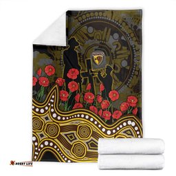 Hawthorn Hawks ANZAC Day Blanket Indigenous Dot Art with Poppy Flower Tribute TS04