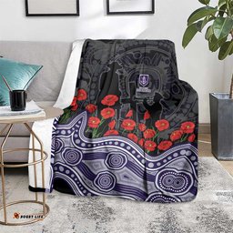 Fremantle Dockers ANZAC Day Blanket Indigenous Dot Art with Poppy Flower Tribute TS04