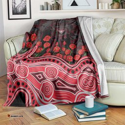 Essendon Bombers ANZAC Day Blanket Indigenous Dot Art with Poppy Flower Tribute TS04