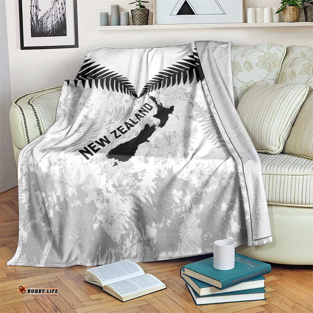 Custom New Zealand Silver Fern Football Blanket Go Aotearoa Grunge White LT14