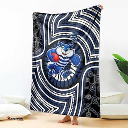 Geelong Cats Blanket Indigenous Monochrome Dot Art Mascot Style TS04