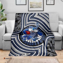 Geelong Cats Blanket Indigenous Monochrome Dot Art Mascot Style TS04