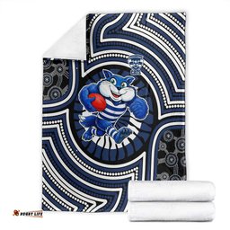 Geelong Cats Blanket Indigenous Monochrome Dot Art Mascot Style TS04