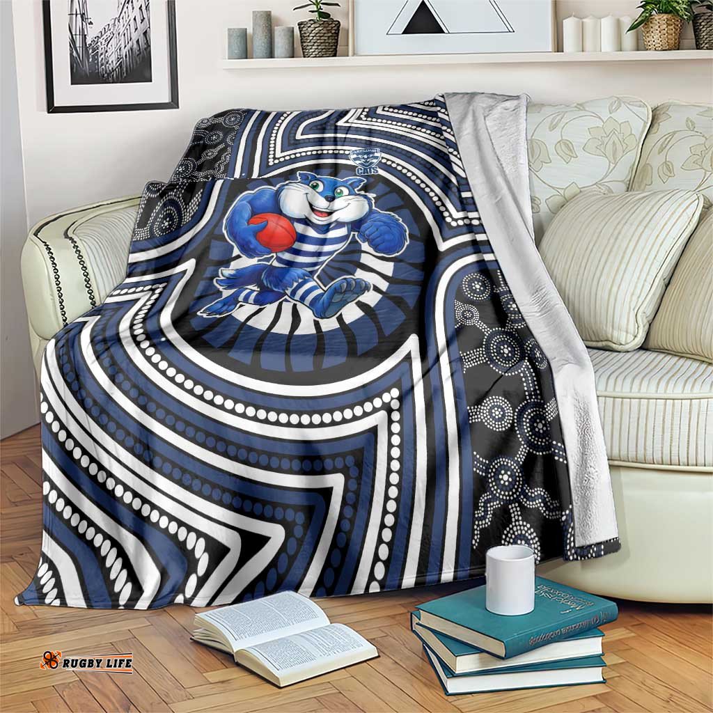 Geelong Cats Blanket Indigenous Monochrome Dot Art Mascot Style TS04