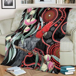 Gang-gang Cockatoo Australia Blanket Eucalyptus Blossoms Aboriginal Art LT14