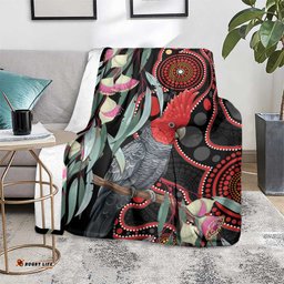 Gang-gang Cockatoo Australia Blanket Eucalyptus Blossoms Aboriginal Art LT14