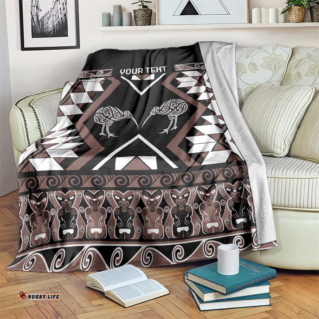 Personalised Taniko Motifs Aotearoa Blanket Waitangi Kowhaiwhai Kiwi - Mocha LT7