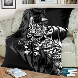 New Zealand Lawn Bowls Blanket Black Maori Warrior Tribal Silver Fern LT9