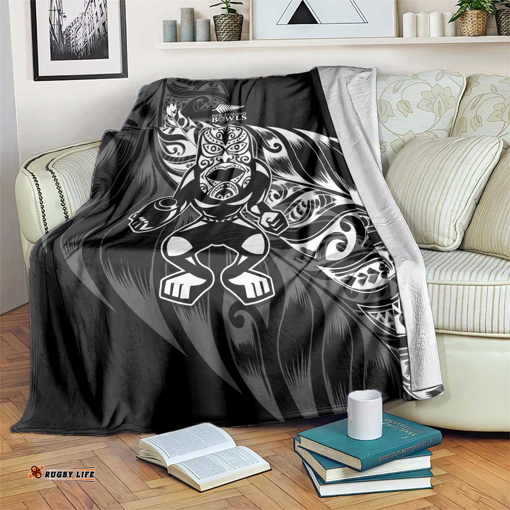 New Zealand Lawn Bowls Blanket Black Maori Warrior Tribal Silver Fern LT9
