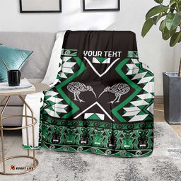 Personalised Taniko Motifs Aotearoa Blanket Waitangi Kowhaiwhai Kiwi - Green LT7
