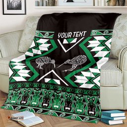 Personalised Taniko Motifs Aotearoa Blanket Waitangi Kowhaiwhai Kiwi - Green LT7