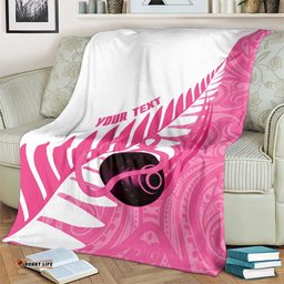 New Zealand Lawn Bowls Breast Cancer Custom Blanket Aotearoa Maori Silver Fern Pink Ribbon LT14