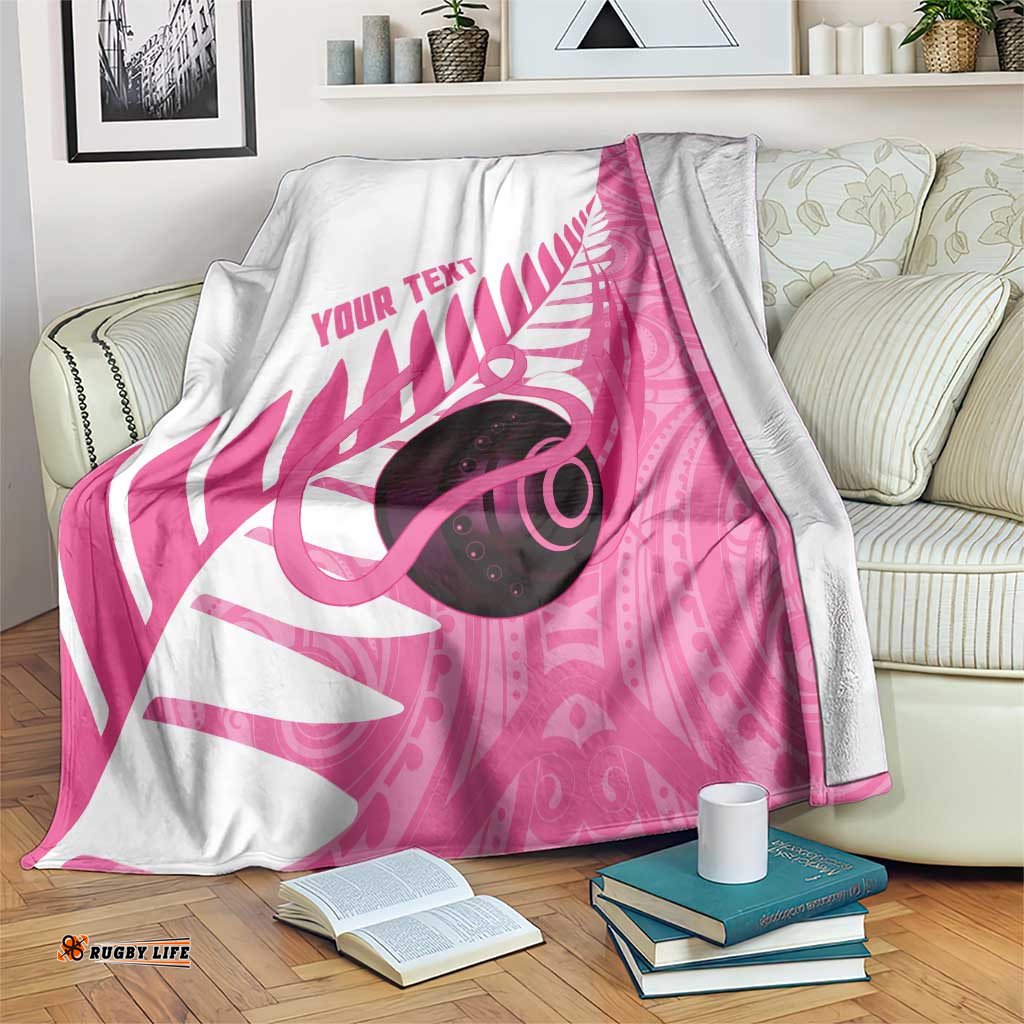 New Zealand Lawn Bowls Breast Cancer Custom Blanket Aotearoa Maori Silver Fern Pink Ribbon LT14