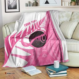 New Zealand Lawn Bowls Breast Cancer Custom Blanket Aotearoa Maori Silver Fern Pink Ribbon LT14