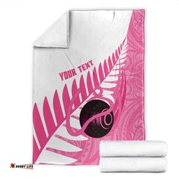 New Zealand Lawn Bowls Breast Cancer Custom Blanket Aotearoa Maori Silver Fern Pink Ribbon LT14