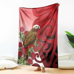 New Zealand Parrot Kaka Blanket Maori Koru With Pohutukawa Flowers LT05