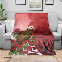 New Zealand Parrot Kaka Blanket Maori Koru With Pohutukawa Flowers LT05