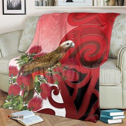 New Zealand Parrot Kaka Blanket Maori Koru With Pohutukawa Flowers LT05