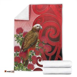 New Zealand Parrot Kaka Blanket Maori Koru With Pohutukawa Flowers LT05
