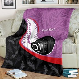 Personalised Aotearoa Lawn Bowls Blanket Maori and Silver Fern Sporty Style Pink Color LT03