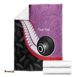 Personalised Aotearoa Lawn Bowls Blanket Maori and Silver Fern Sporty Style Pink Color LT03